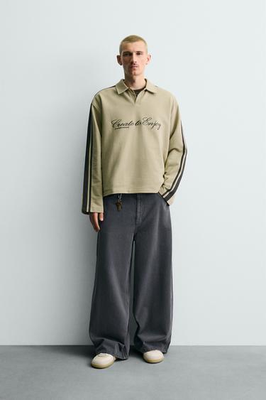 BOXY FIT SWEATSHIRT WITH EMBROIDERED STRIPES - camel by Zara