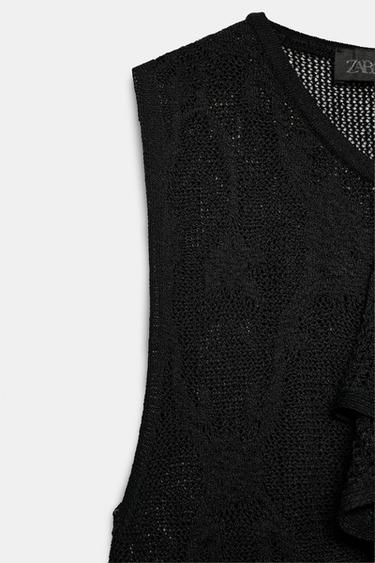 ROMANTIC POINTELLE KNIT TOP WITH RUFFLES - Black by Zara - Image 7