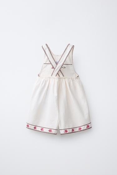 SHORT CROSS-STITCH EMBROIDERED JUMPSUIT - Ecru by Zara - Image 1