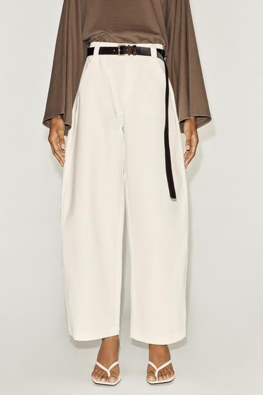 Zara PANTALONE BARREL KROJA – Ekru