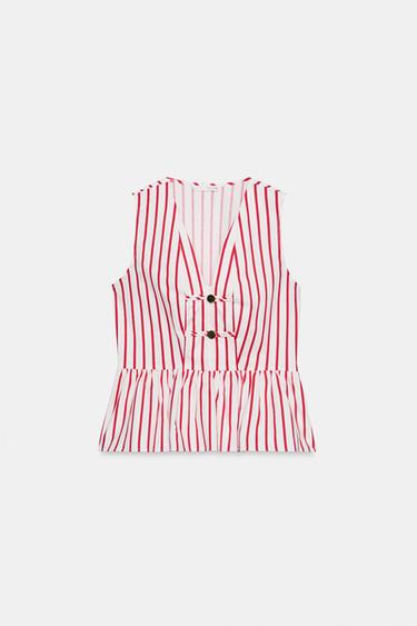 TOP À RAYURES ET BRANDENBOURGS - Blanc / Rouge de Zara - Image 6