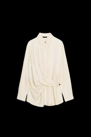 SATIN SHIRT WITH CROSSOVER DETAIL - Ecru by Zara - Image 0