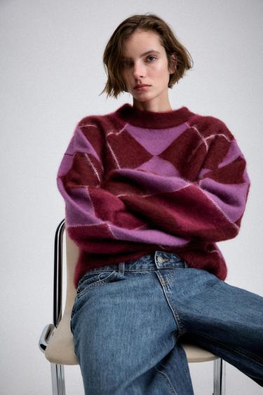 JERSEY 100% LANA ROMBOS - Rosas de Zara
