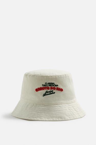 CONTRAST EMBROIDERY BUCKET HAT - Ecru by Zara