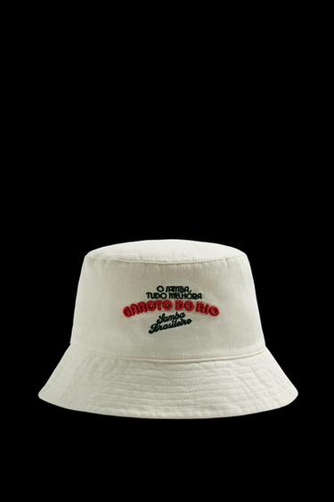 CONTRAST EMBROIDERY BUCKET HAT - Ecru by Zara - Image 0