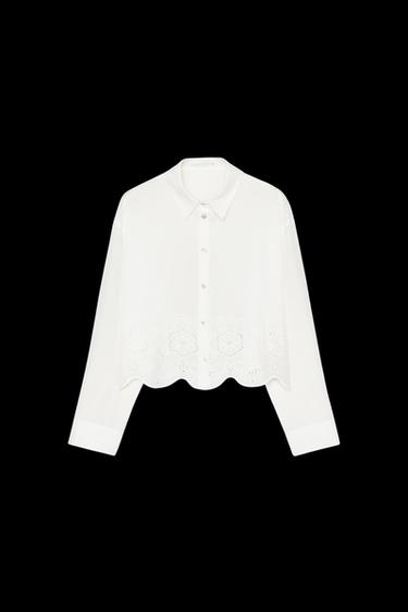 CAMISA CROPPED BORDADOS PERFORADOS - Blanco de Zara - Imagen 0