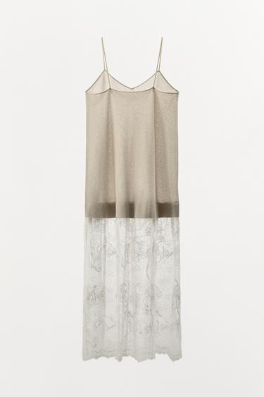 KNIT DRESS WITH COMBINED LACE - Oyster-white by Zara - Image 8