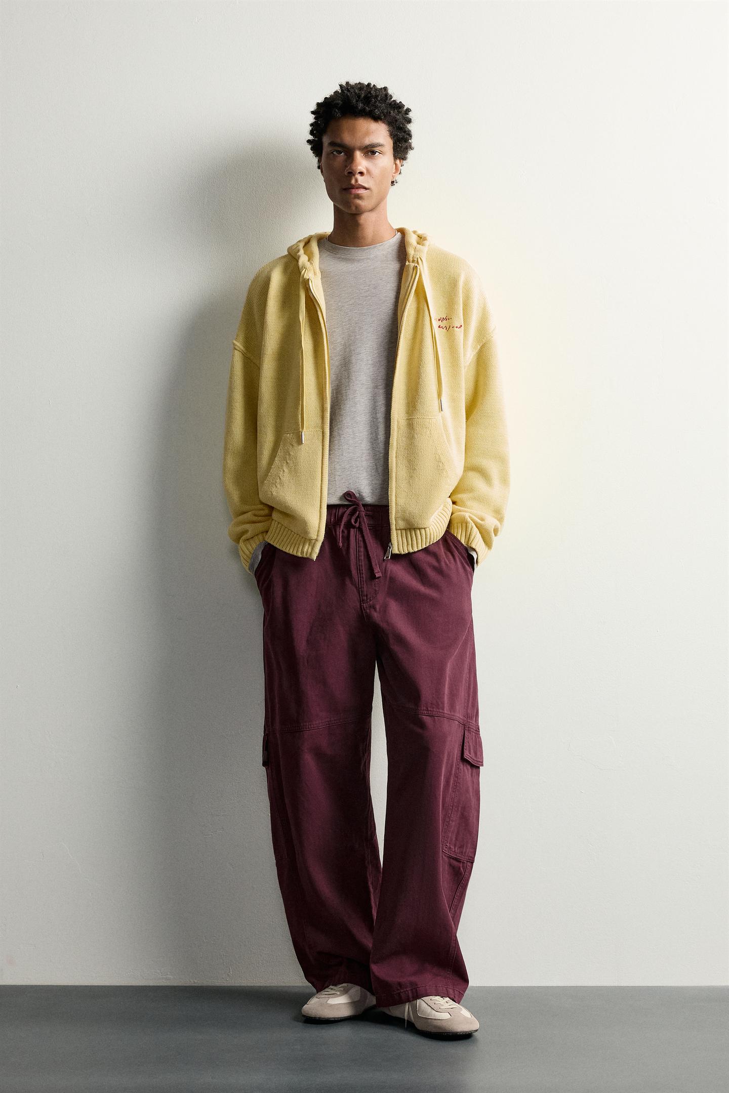 Мужское худи Zara Relaxed Fit Embroidered Knit, цвет: Жёлтый — фото 1