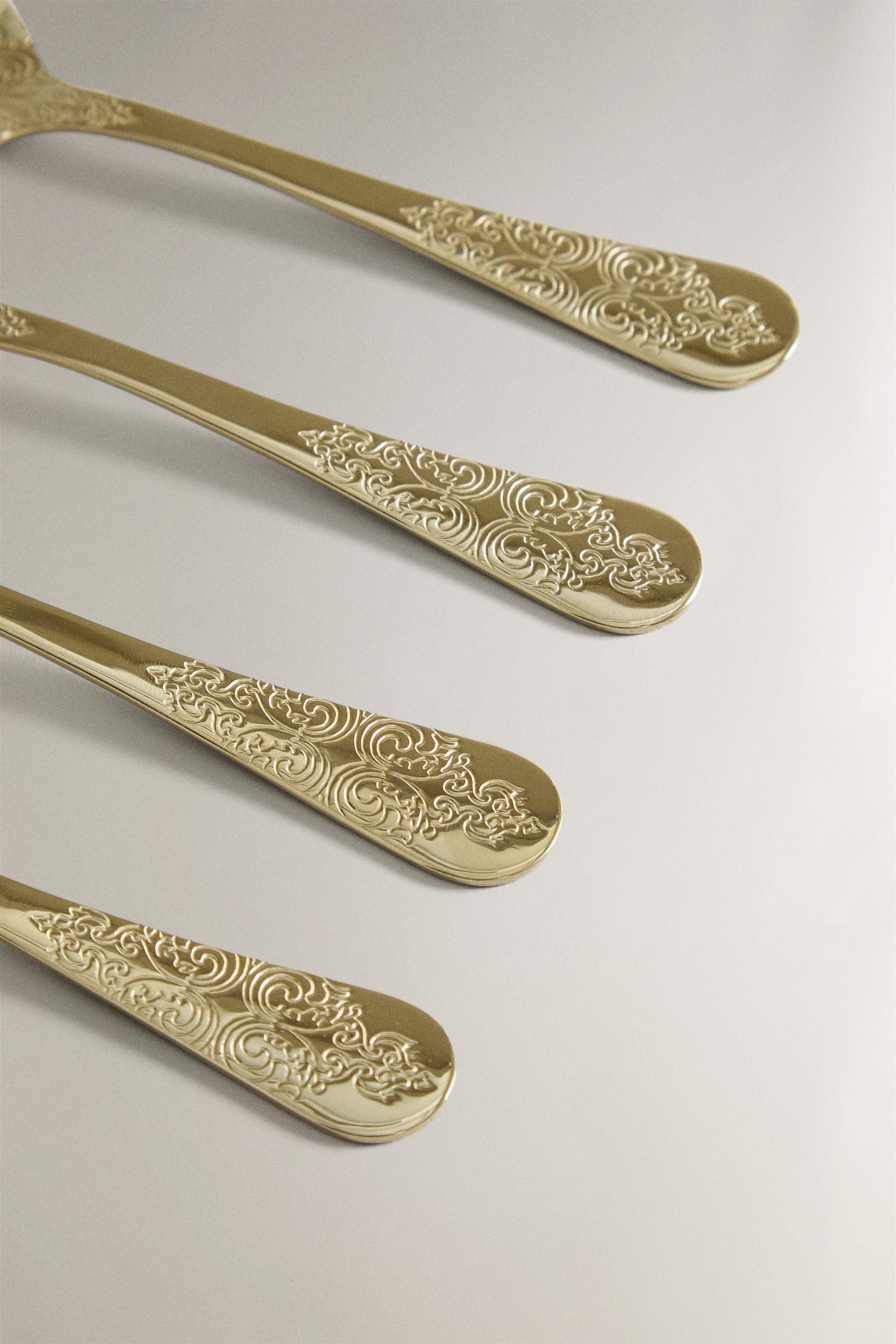 SET OF ENGRAVED DESSERT SPOONS (SET OF 4) - Soft gold | ZARA