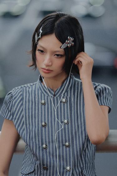 STRIPED BUTTON-UP TOP - Navy / White by Zara