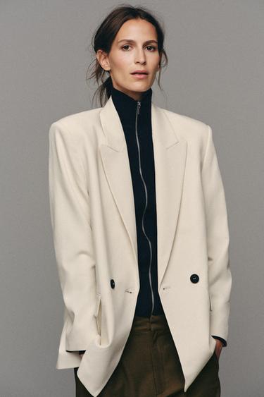 Zara OVERSIZED DOUBLE-BREASTED BLAZER - Oyster-white