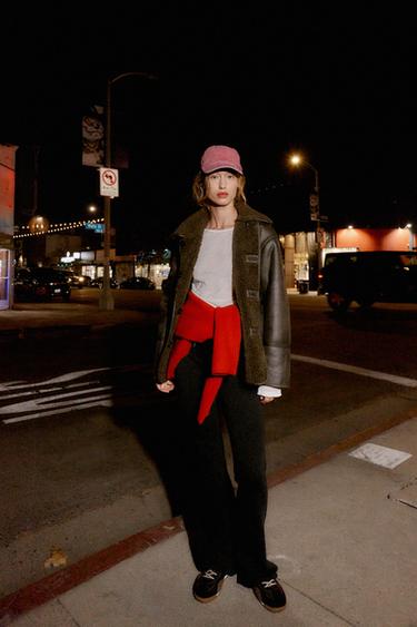 Zara INTERLOCK FLARE PANTS - Black