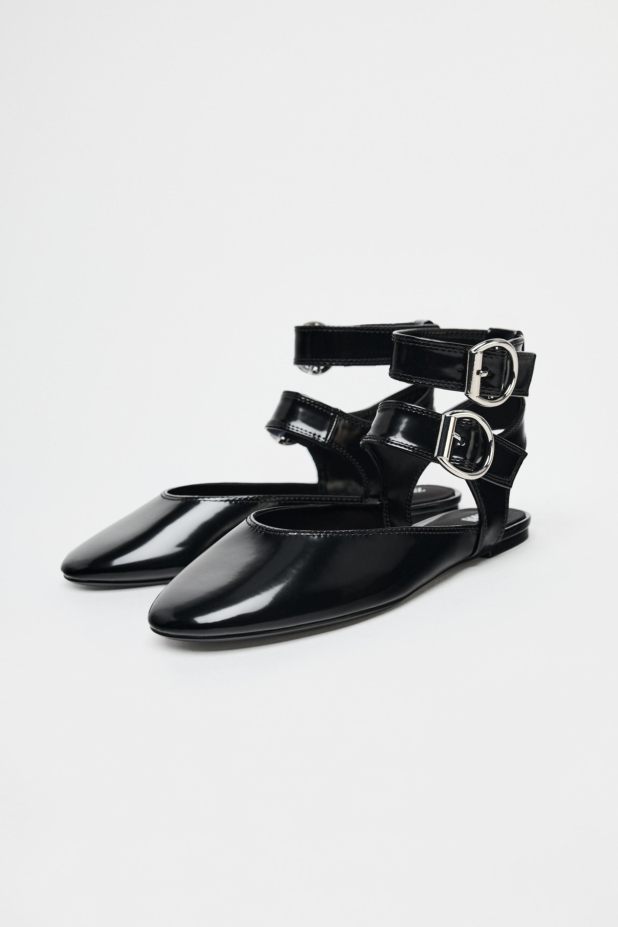 SLINGBACK DOUBLE BUCKLE BALLET FLATS - Black | ZARA United