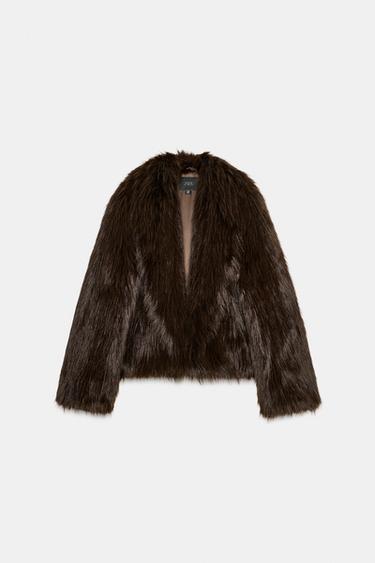 SHORT FAUX FUR COAT - Brown by Zara