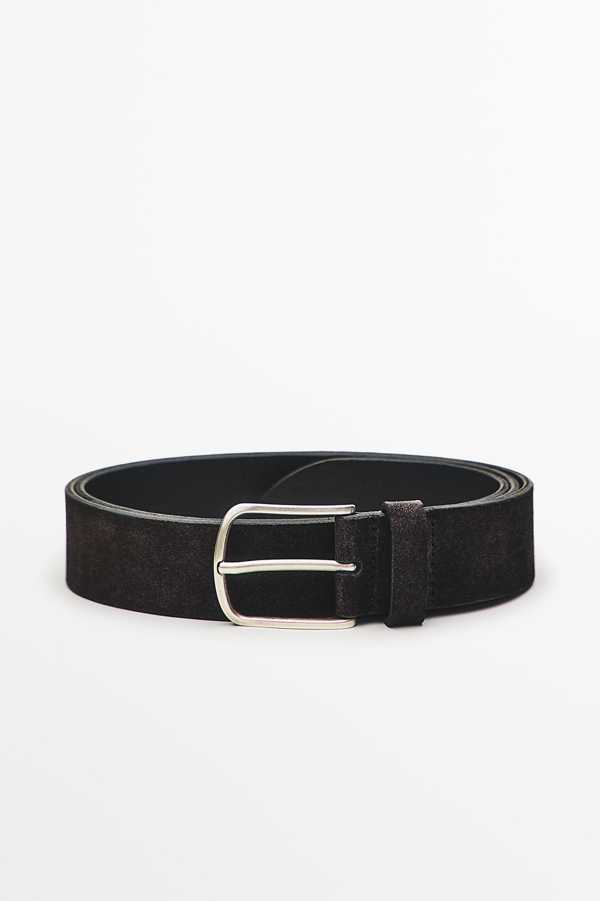 Plush nappa leather belt — Blue gray