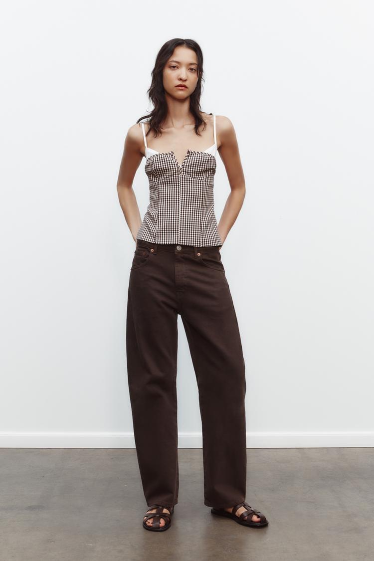 CHECK STRETCH TOP brown/white ZARA New Zealand