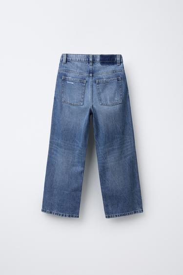 RIPPED WIDE-LEG JEANS - Mid-blue by Zara - Image 1
