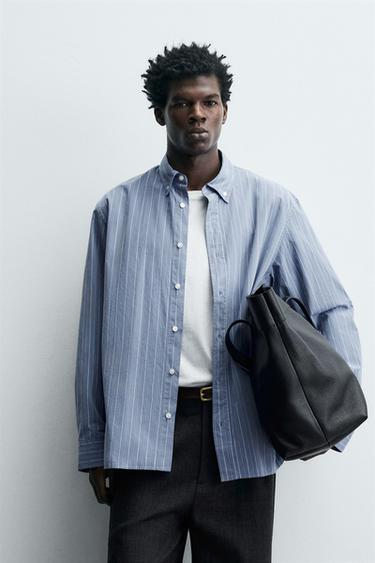 Zara 紋理條紋襯衫 - 天藍色