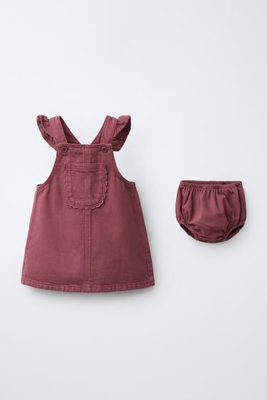 TWILL PINAFORE DRESS AND KNICKERS - Burgundy by Zara
