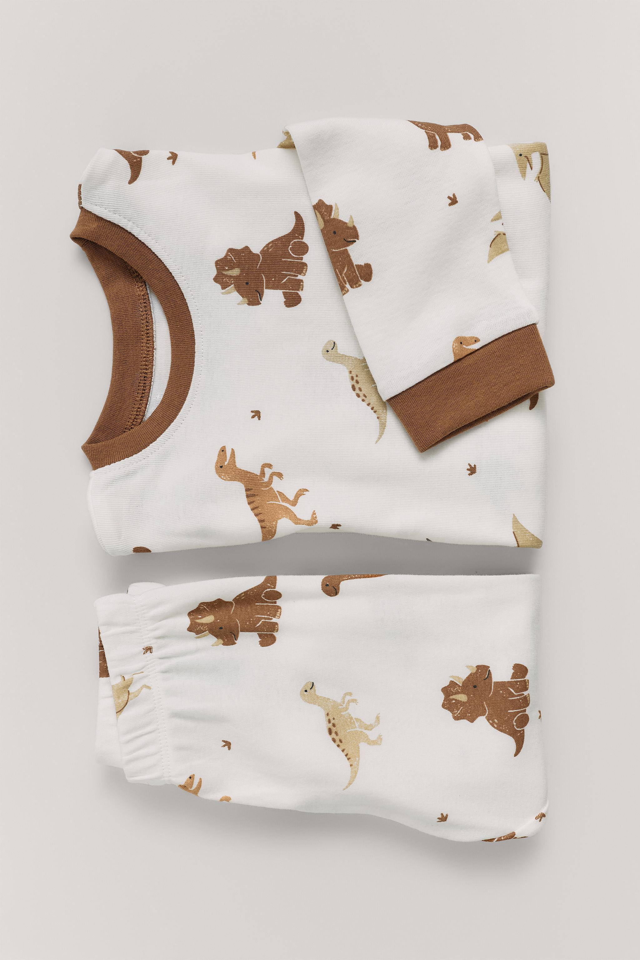 1.5-6 YEARS/ DINOSAUR PRINT PYJAMAS — camel
