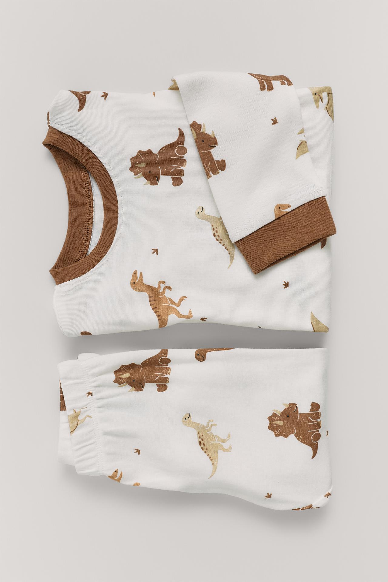 1.5-6 YEARS/ DINOSAUR PRINT PYJAMAS — camel