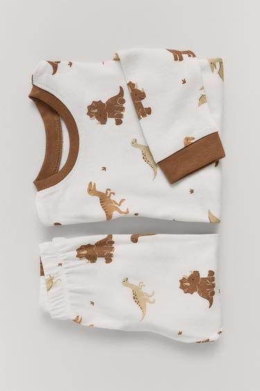 1.5-6 YEARS/ DINOSAUR PRINT PYJAMAS — camel 1