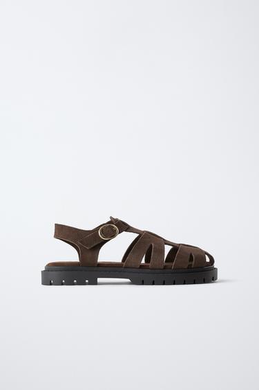 SPLIT SUEDE CAGE SANDALS - Brown by Zara