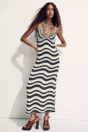 STRIPED KNIT DRESS - Ecru / Black by Zara - Image 0