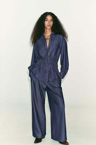 Zara LONG SLEEVE SAFARI SHIRT - Indigo