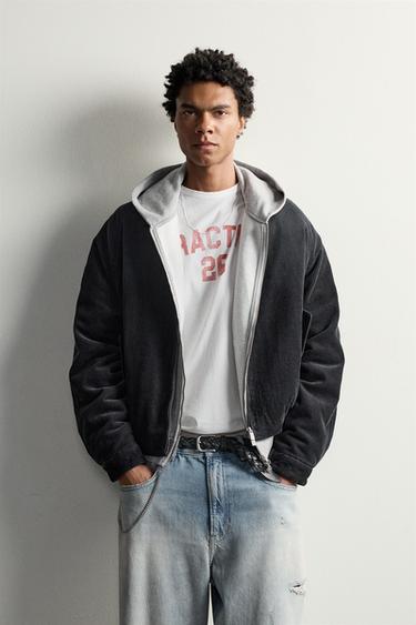 RELAXED FIT PADDED CORDUROY JACKET — Charcoal 2