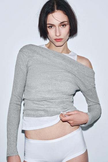 Zara ASYMMETRIC LAYERED EFFECT T-SHIRT - Gray marl