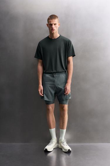 BASIC 2-IN-1 TRAINING SHORTS - Blue / Grey by Zara