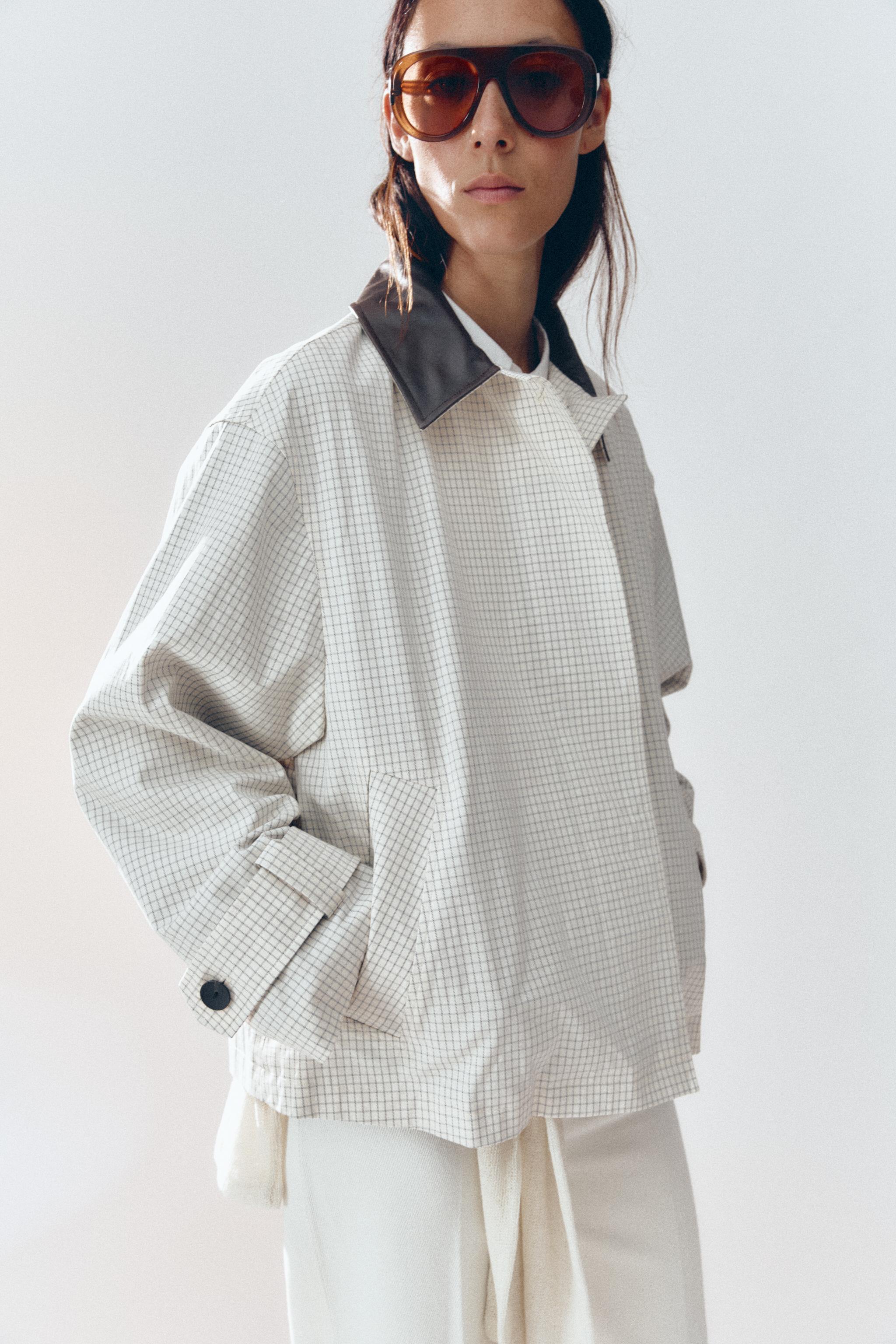 TRENCH CORTO CUELLO PIEL ZW COLLECTION - Blanco / Negro