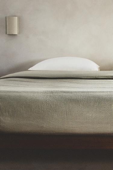 CHECK SEERSUCKER COTTON DUVET COVER - Green by Zara