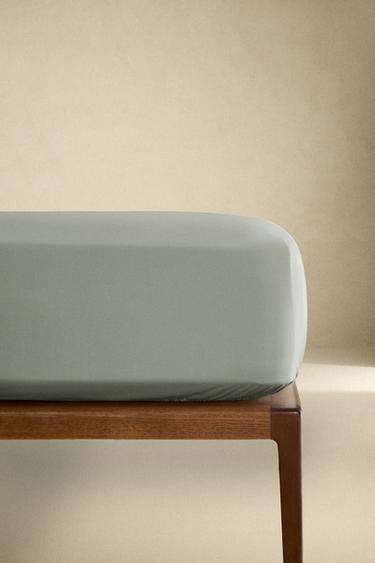 Zara PERCALE COTTON FITTED SHEET | 15.7" THICK (300 THREAD COUNT) - Sea green
