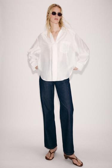 CAMISA SATINADA OVERSIZE - Blanco de Zara