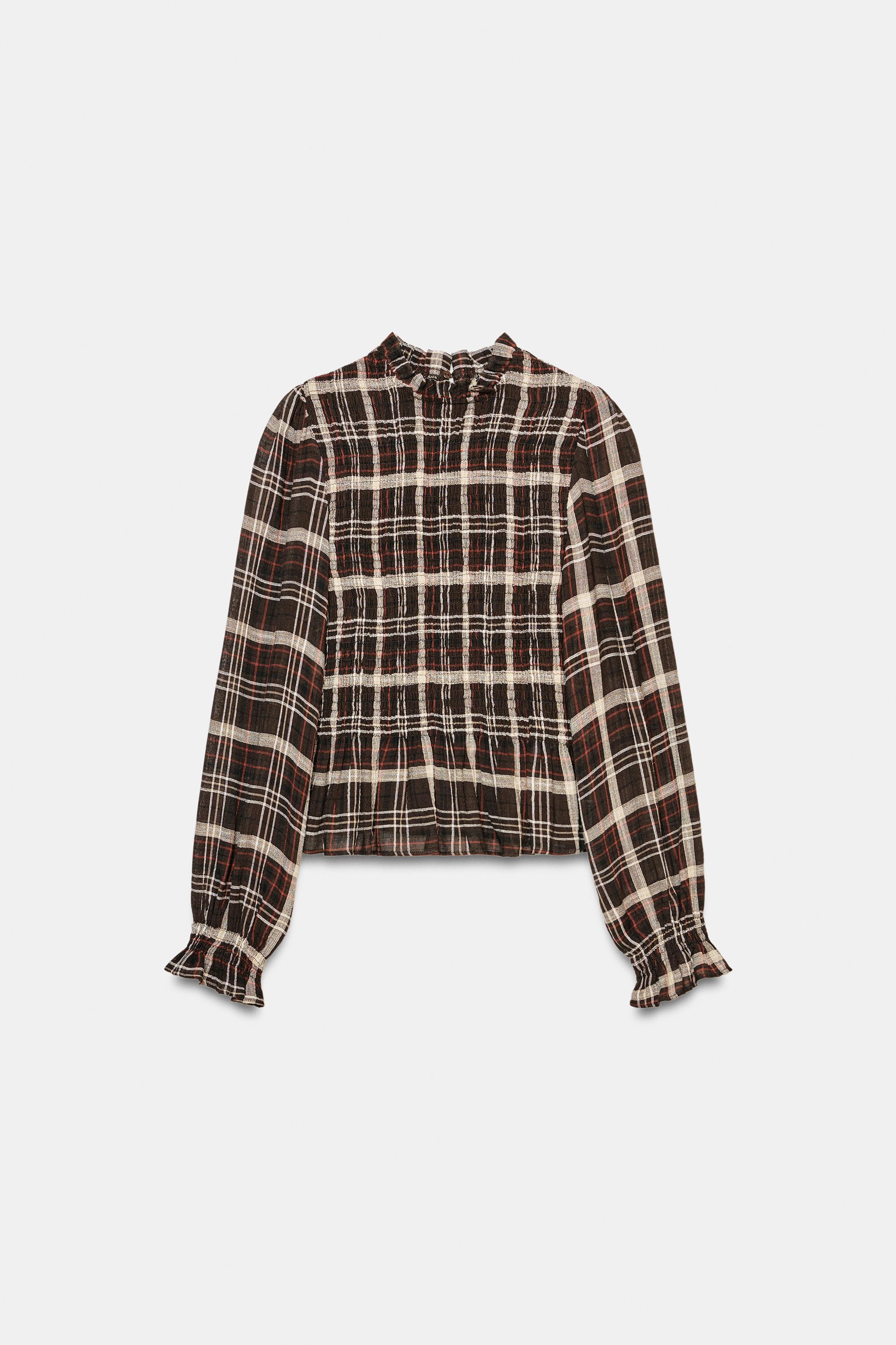 ハニカムチェック柄シャツ - ブラウン/ エクリュ | ZARA Japan / 日本