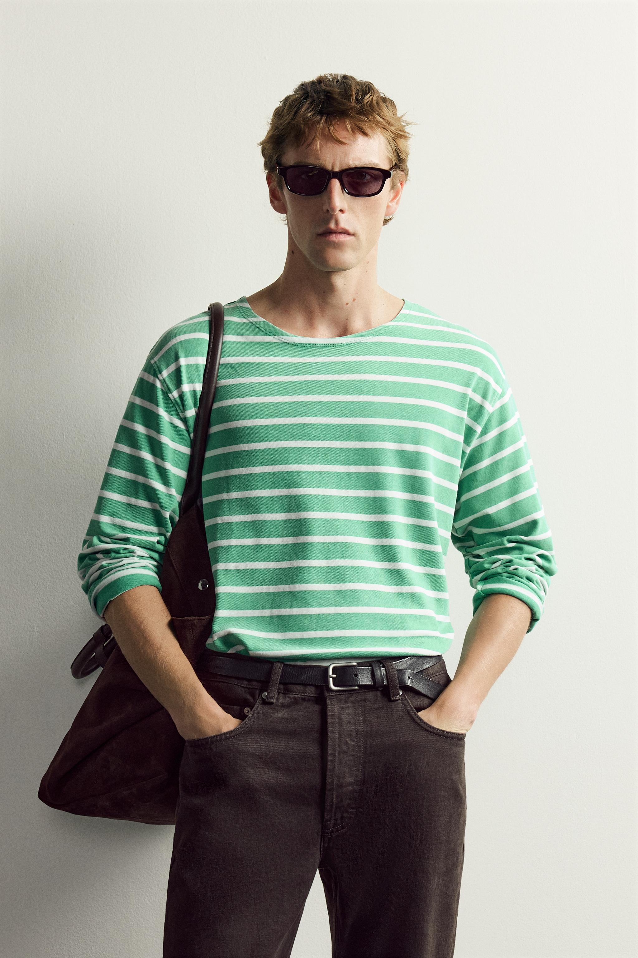 STRIPED JACQUARD T-SHIRT AARON LEVINE X ZARA — Green / Ecru