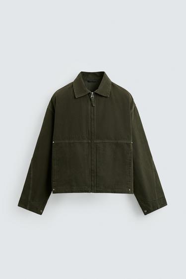 RELAXED FIT WASHED JACKET - Dark khaki by Zara