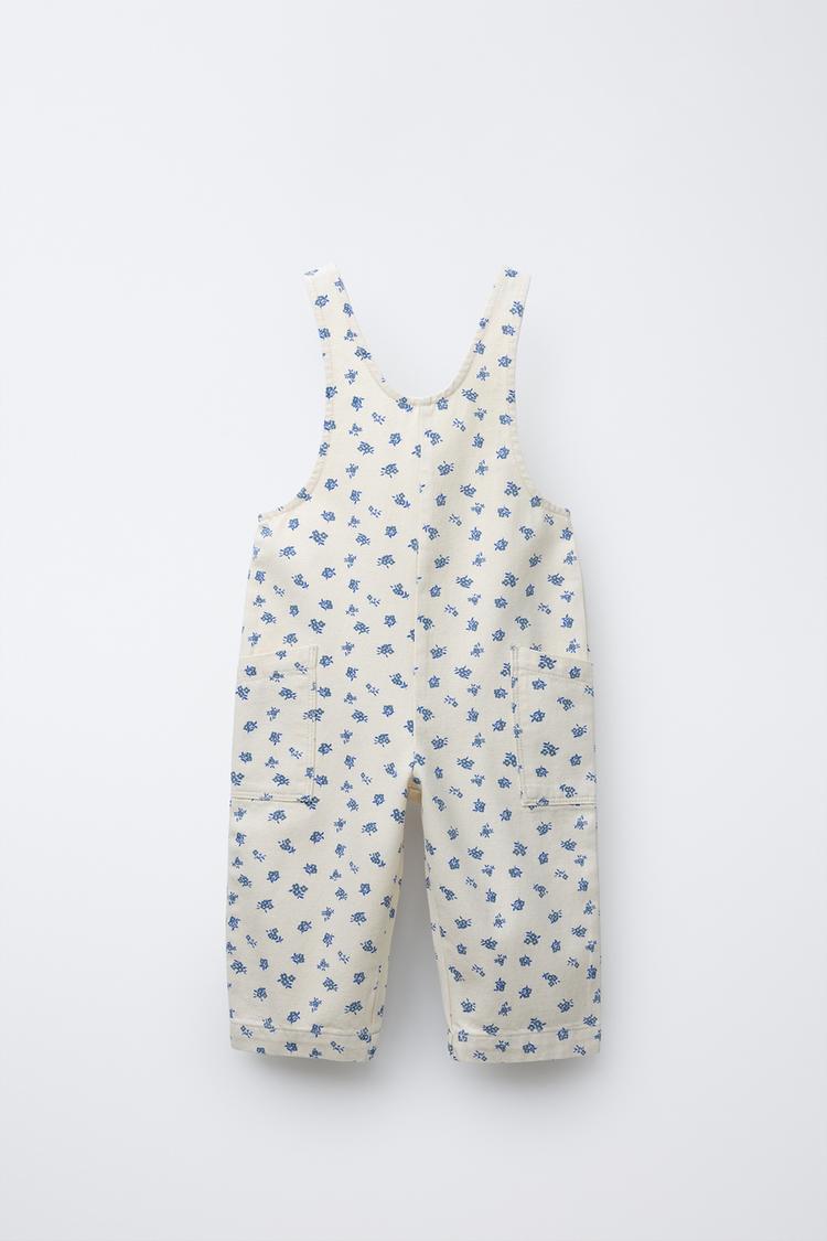 FLORAL TWILL LONG OVERALLS Ecru ZARA United States