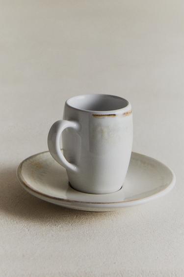 STONEWARE COFFEE CUP AND SAUCER - Ecru by Zara - Image 5