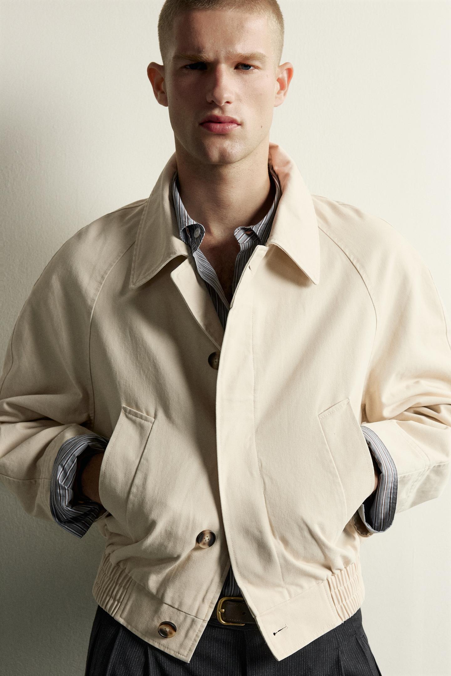 Мужская рубашка Zara Cropped Cotton Overshirt, цвет: Бежевый — фото 5