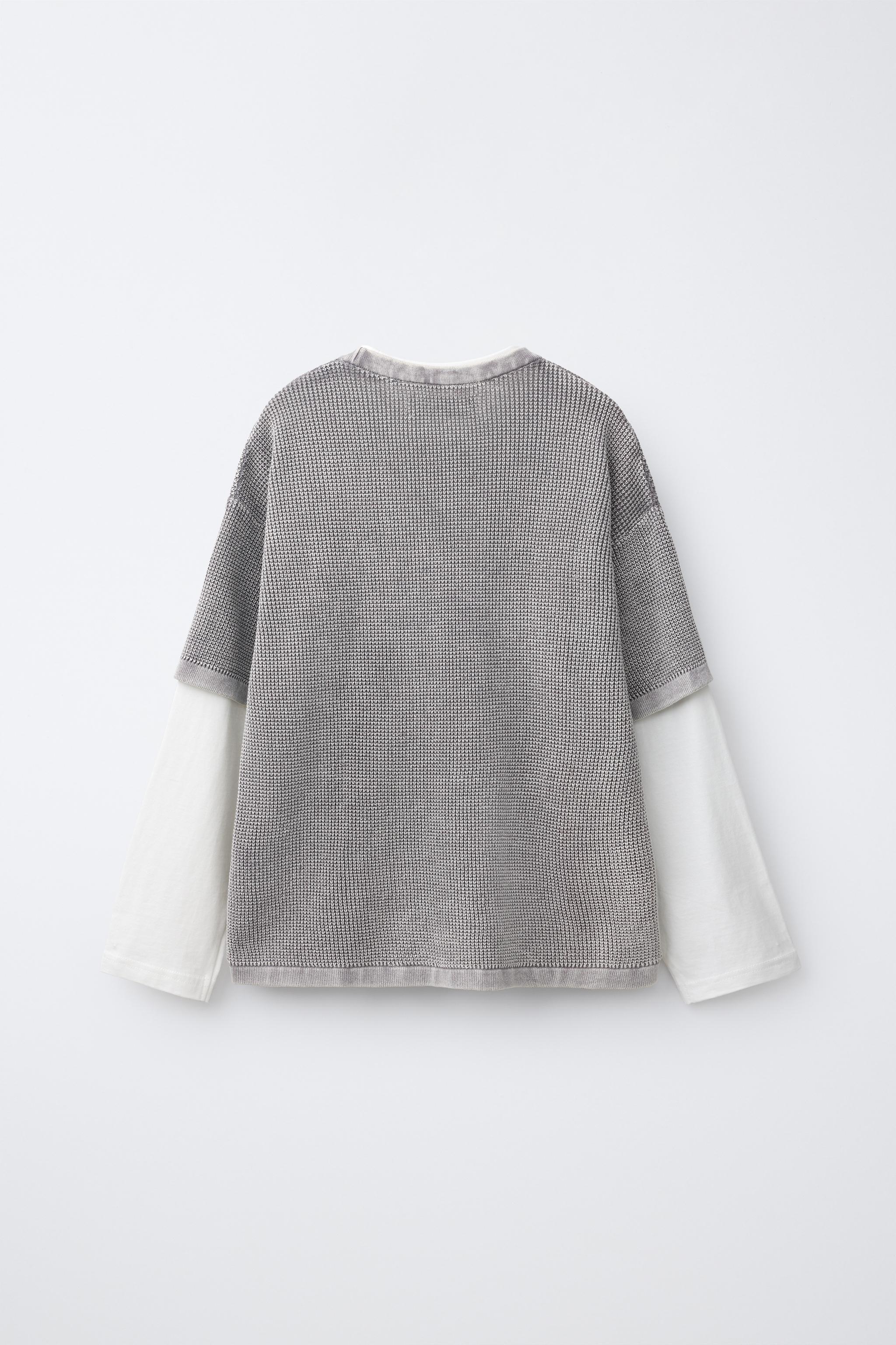 Детские футболки Zara DOUBLE TEXTURE LONG SLEEVE T-SHIRT — фото 2