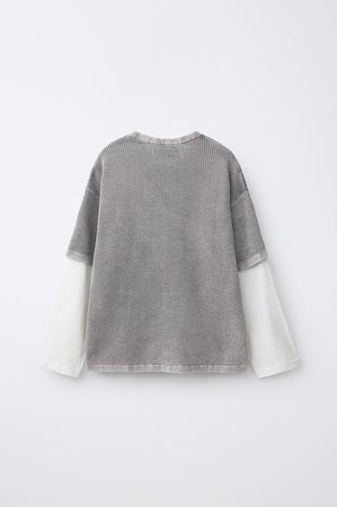 DOUBLE TEXTURE LONG SLEEVE T-SHIRT — Pearl gray 2