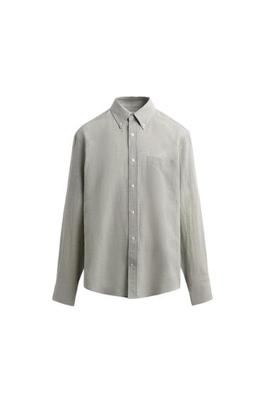 CAMISA CUADROS LINO - ALGODÓN - Grisáceo de Zara