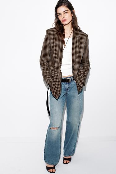 VESTE OVERSIZE À CARREAUX VICHY - Beige-marron de Zara - Image 0