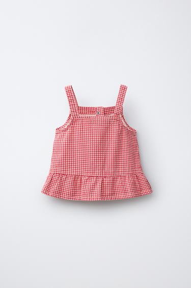 TWILL GINGHAM TOP - Red by Zara - Image 1