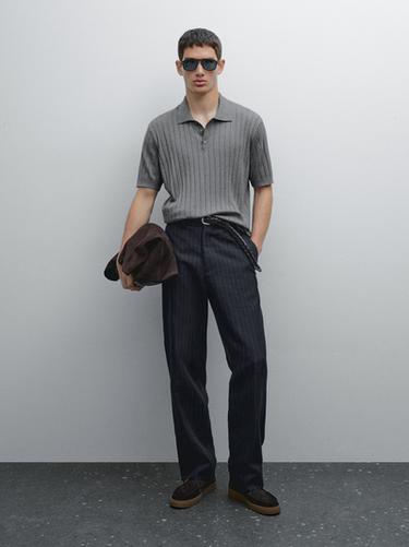 Zara Ribbed knit polo shirt - Blue / Gray