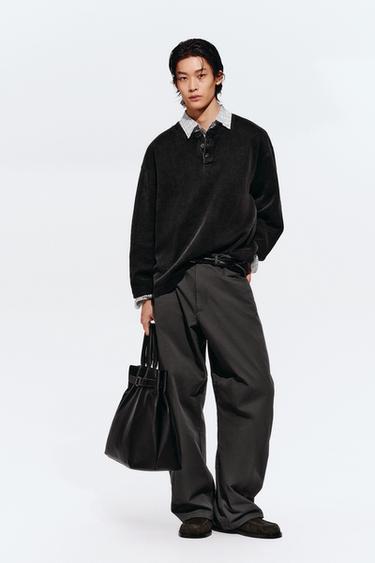 TEXTURED HENLEY SWEATSHIRT - Dark anthracite by Zara