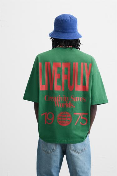 T-SHIRT À INSCRIPTION IMPRIMÉE - Vert de Zara - Image 2